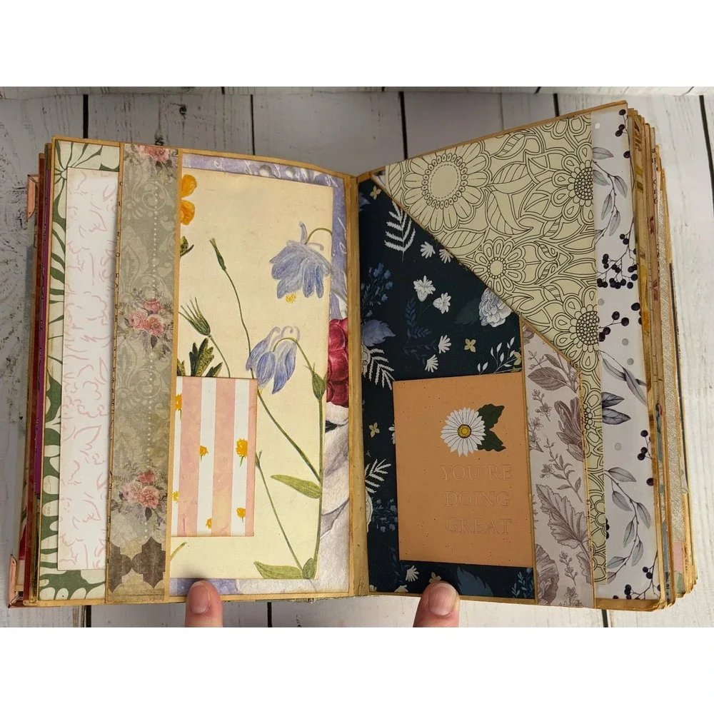 Handmade Botanical Junk Journal Floral Scrapbook Hardcover Ribbon Tie Ephemera